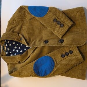 Mini Boden Tan Corduroy Jacket with Blue Patches